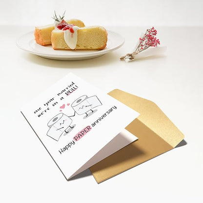 Funny 1st Anniversary Card for Him Her, Happy Paper Anniversary Card for Husband Wife, One Year Married Anniversary Card, Cute First Wedding Anniversary Card