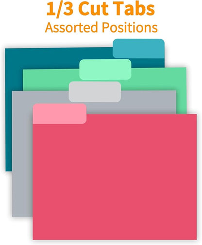 100 Packs File Folder,Light Green File Folders Letter Size,1/3-Cut Tabs,8.5x11 Inch File Folders for Office,School and Home,Organizer Documents