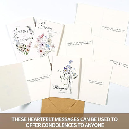 C2U Sympathy Cards with Envelopes- 20 Pack 4"x6"Condolence Cards with Thoughtful Messages & Stickers-Floral Sympathy Cards Assortment Box with Envelopes