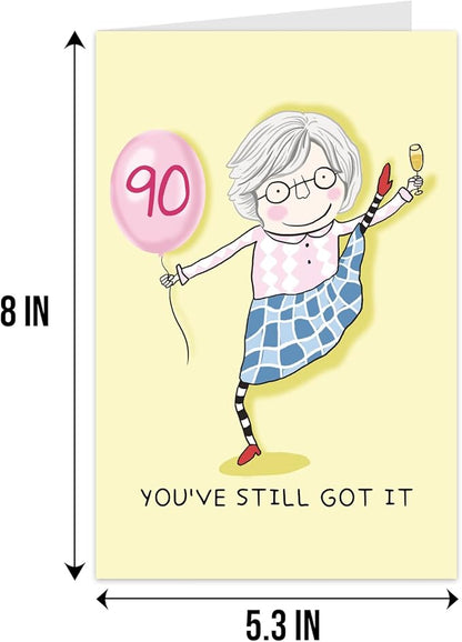 Qiliji Funny 90th Birthday Card for Women, 90 Years Old Birthday Card for Her, Happy Ninetieth Birthday Greeting Card, 90 Still Got It