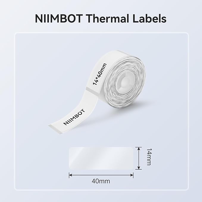 NIIMBOT Label Maker Tape for D11/D110/D101 Label Maker, 14 x 40 mm (0.55'' x 1.57'')-160 Tapes/Roll for Home Office Labeling Tape Replacement, Clear