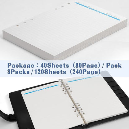 A5 Refills Paper, A5 Binder Planner Loose Leaf Paper, 120 Sheets (240 Pages) 6-Hole Notebook Refills for 6-Ring Refillable A5 Ring Binder Notebook Planner, Lined Paper Creamy Color