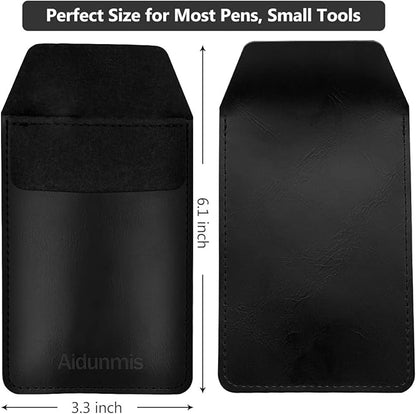 Pen Pocket Protector, 2 Pieces PU Leather Pocket Pen Holder Organizer Pouch for Shirts Lab Coats Pants Pen Sleeve - Multi-Purpose Pen Pocket Holds Pens Pointers Pencils and Notes Card - Black