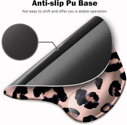 DOOKE Ergonomic Mouse Pad with Wrist Support and Coaster,Mouse Pads with Non-Slip PU Base for Home Office Working Studying Easy Typing & Pain Relief Leopard