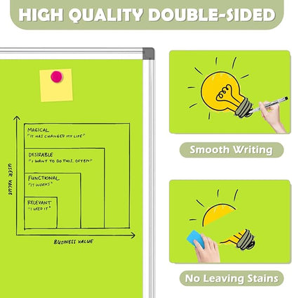 WALGLASS Magnetic Whiteboard 36"x24" Dry Erase White Board for Walls with Pen Tray, Aluminium Frame and Dry-Wipe Writing Surface for Kids' Drawing, Home, and Office (Green)