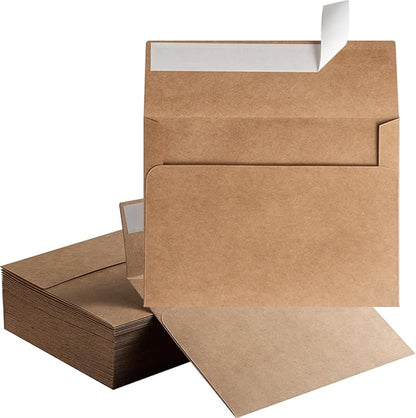 Wishop 100 Pack Brown A7 Envelopes Self-Adhesive 5x7 Envelopes for Invitations, 5x7 Greeting Cards (Brown, 5.24 x 7.21 Inches)