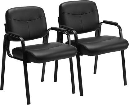 Sweetcrispy Waiting Reception Guest Set of 2, Conference Room Lobby Padded Arms, Desk Wheels Leather Office Chair