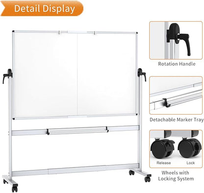 VIZ-PRO Double-Sided Mobile Whiteboard, 96 x 48 Inches, Magnetic Rolling Dry Erase White Board on Wheels with Aluminium Frame and Stand