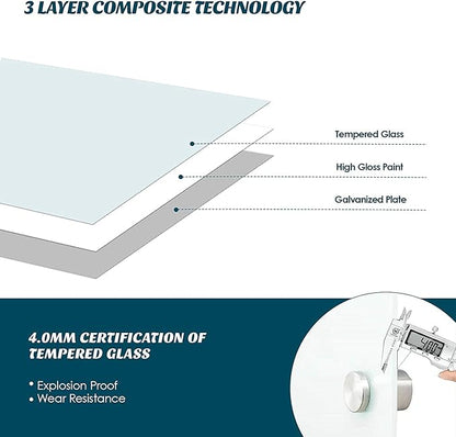 Dex Board 72" x 48" Large Glass Whiteboard 6' x 4' Frameless Tempered Glass Dry Erase Board with Marker Tray for Interactive Office, Wall Mounted Frosted Glass Whiteboard