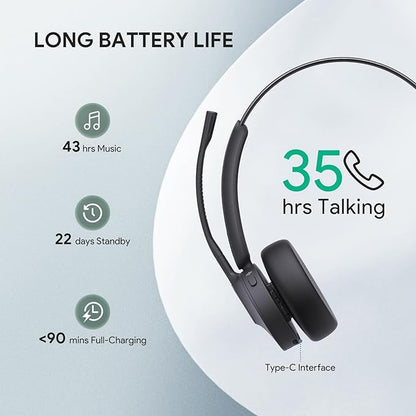 Yealink BH70 UC (NO Dongle) Wireless Bluetooth Headset with Microphone for Work, 35h Talking Battery Life, 3-Mic Noise Cancellation Headsets for Computer, 91g Lightweight Headphone for Open Office