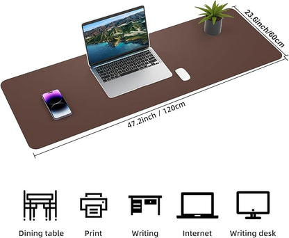 Leather Desk pad Protector, Large Desk mat with Natural Cork & PU Leather,Mouse pad,Non-Slip Office Desk Mat,Waterproof Desk Writing Pad for Office and Home (47in*23.7in,Coffee)