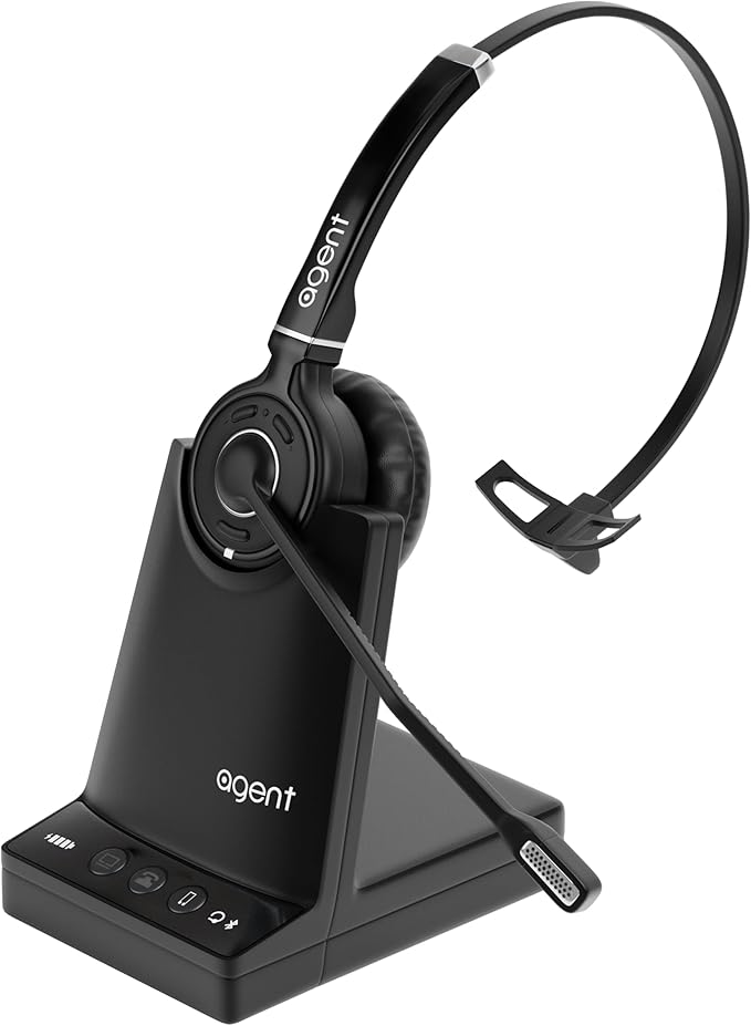 TruVoice Agent AW70 3-in-1 Wireless Headset with Noise Canceling Microphone for Phone, PC and Cell | 500 FT Maximum DECT Range (15 x Bluetooth Distance) - Remote Answer Capability with Additional EHS