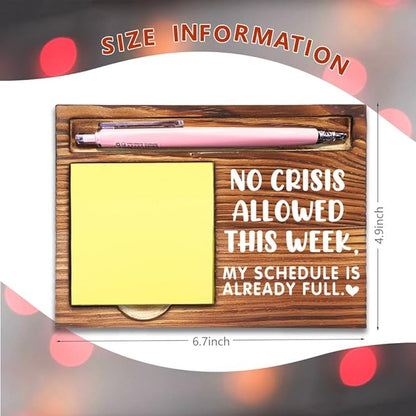 Funny Office Gifts for Coworkers, Funny Boss Gifts for Women, No Crisis Allowed This Week Wood Desk Decor, Office Self-Stick Note Pad Holders Gifts for Manager Colleague Friends-DW40