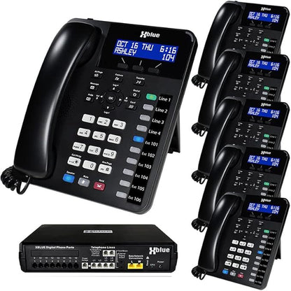 XBLUE X16 Plus Small Business Phone System Bundle with (6) XD10 Digital Phones - Capacity is (6) Outside Line & (16) Digital Phones - Includes Auto Attendant, Voicemail, Caller ID, Paging & Intercom