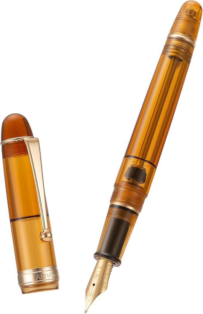 Asvine V126 Vacuum Filling System Fountain Pen Gold Plated Fine Point, Brown Pen Gift Case