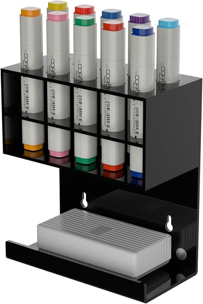 Acrylic Black Whiteboard Magnetic Marker Holder,Wall Mounted Dry Erase Whiteboard Marker Holder Stand Acrylic Magnet Pen Holder for Fridge Refrigerator for School Office Home(Black, 1)