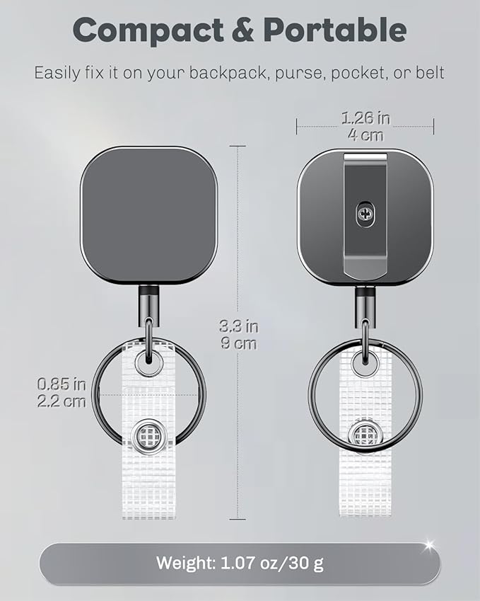 Uniclife 2 Pack Metal Retractable Keychain Heavy Duty Retractable Badge Reel for Badge Holder All Metal Casing with Stainless Steel Spring Coil 23.6 Inch Nylon Rope Belt Clip and Key Ring