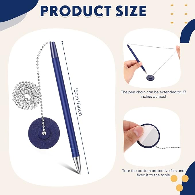 Pasimy Secure Pen with Adhesive Chain and Security Blue Ink Pen Holder for Home Office Supplies(6 Pieces)
