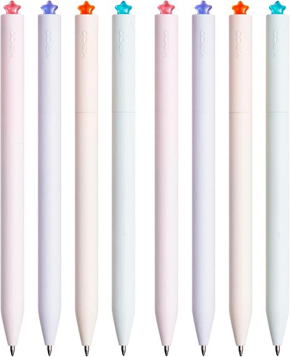 Kaco FIRST Gel Pens Cute Stationery Black Ink, 0.7 mm Medium Point, Aesthetic Cute Star Pens for Journaling (8 Pcs Bright Colors)