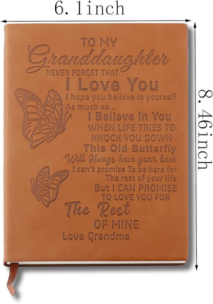 To My Granddaughter Leather Journal Notebook I'll Always Be With You Gifts for Granddaughter 130 Page Travel Journal Diary Sketch Book Gift for Girls (Granddaughter)