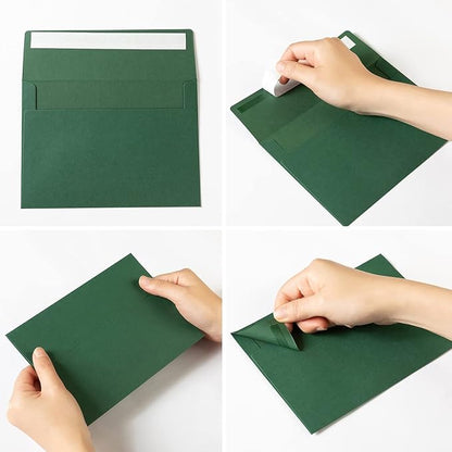 Wishop 100 Pack Dark Green A7 Envelopes Self-Adhesive 5x7 Envelopes for Invitations, 5x7 Greeting Cards