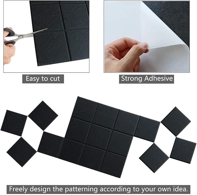 Large Cork Board Felt Board Tiles for Walls with 30 Push Pins, 11.8"x11.8" Pack of 6 Pin Board Notice Boards for Home Office Kitchen, Bulletin Board Wall Tiles for Photos Memos