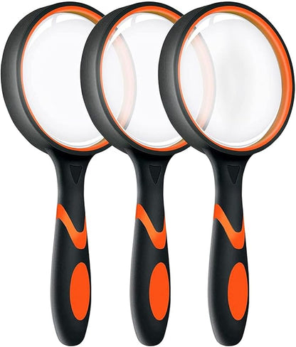 3 Pack Magnifying Glass for Kids, 10X 65mm Magnifying Glass with Non-Slip Rubber Handle, Suitable for Reading Newspapers,Insects,Suitable for Seniors and Kids