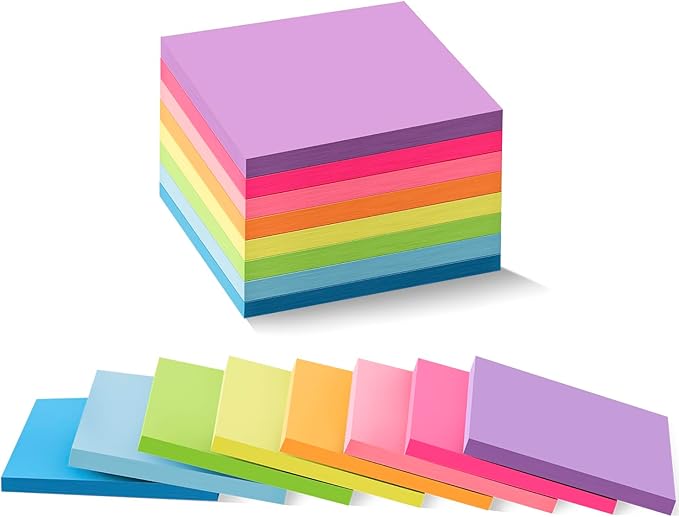 (16 Pack) Sticky Notes 3x3, Self-Stick Pads Bright Colors Sticky Note, Recyclable, Easy to Post for Home, Office, Notebook