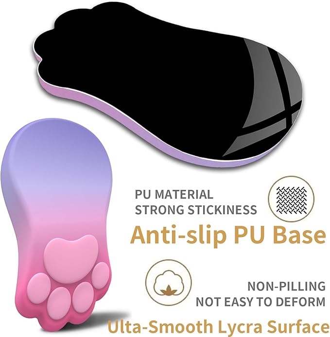 Ergonomic Mouse Pad with Wrist Rest,Cute Cat Paw Mousepad Wrist Support,Comfortable Massage Design Computer Pain Relief Mouse Pad with Non-Slip PU Base for Desk Laptop Gaming,Pink&Purple