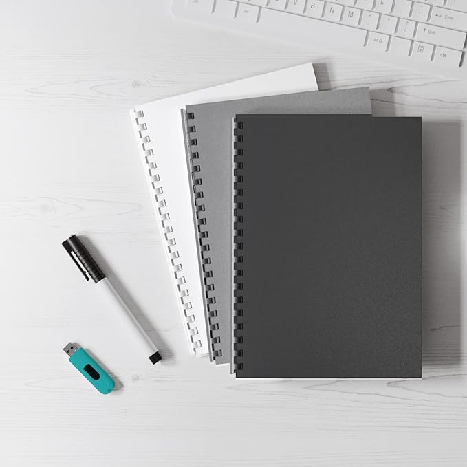 Binditek 100 Pack 16 Mil Sand-Textured Polycover - Plastic Binding Cover for Letter Size - Business Reports and Proposals - Lightly Textured Sand Finish - Square Corners, Un-Punched, Black