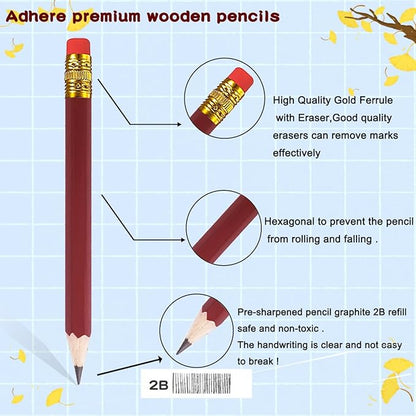 Adhere 25pcs Golf Pencils with eraser Hexagon Wooden Pencils Graphite 2B for Golf Event Scoring,Classroom,Wedding,Company Meetings,Pew, Pocket(Brown)