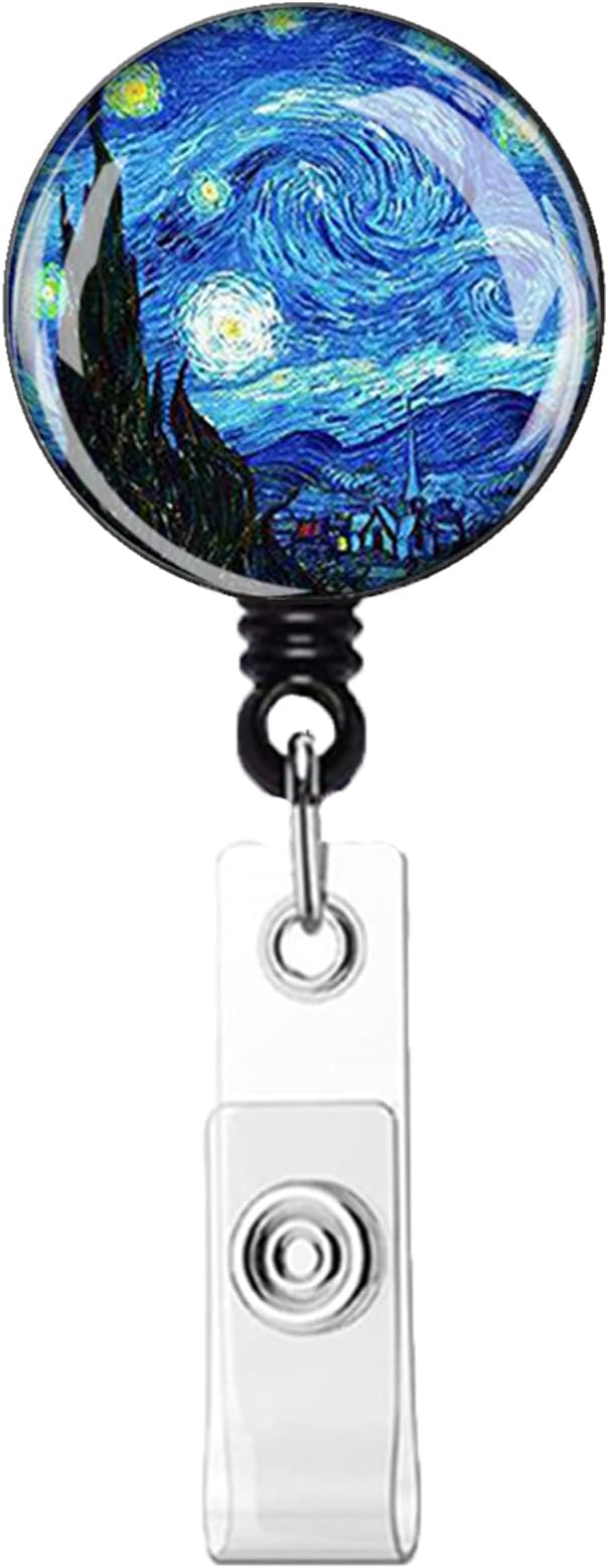 Retractable ID Badge Holder,Nurse Badge Reels with Clip,Name Card Holders for Office Worker Doctor Nurse (Starry Night)