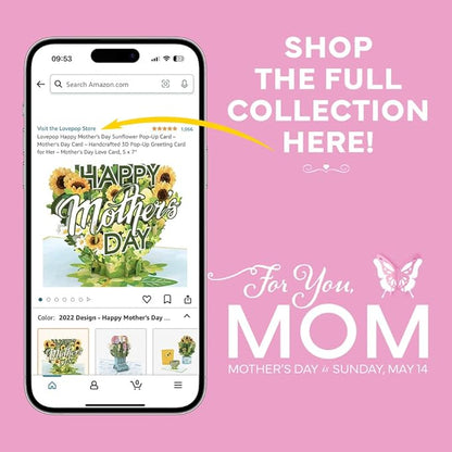 Lovepop Cherry Blossom & Butterfly Pop-Up Bouquet, 10.25 X 7.5”, Mother’s Day Paper Flower Bouquet, 3D Pop-up Paper Flower, Greeting Cards with Note Card