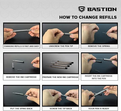 BASTION® Premium Pen Refill, Deeply Pigmented Ink for All Bastion Bolt Action Pens, Standard Ink Refill w/ 0.55mm Fine Tip for Birthday Gift - Black Gel, 1 Piece