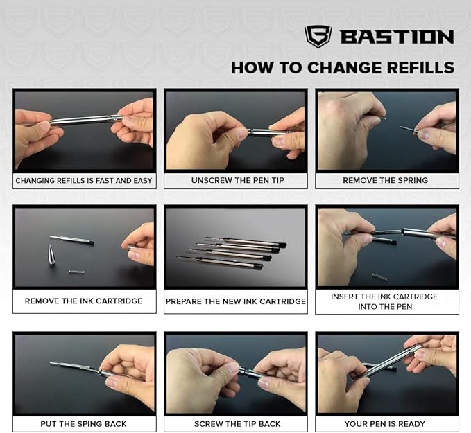 BASTION® Premium Pen Refill, Deeply Pigmented Ink for All Bastion Bolt Action Luxury Pens, Standard Ink Refill with 0.55mm Fine Tip - Blue Gel, 6 PC