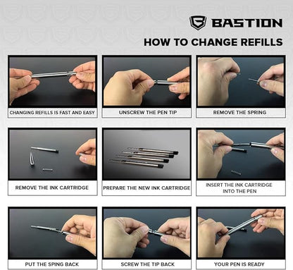 BASTION® Premium Pen Refill, Deeply Pigmented Ink for All Bastion Bolt Action Luxury Pens, Standard Ink Refill with 0.55mm Fine Tip - Black Gel, 2 PCs