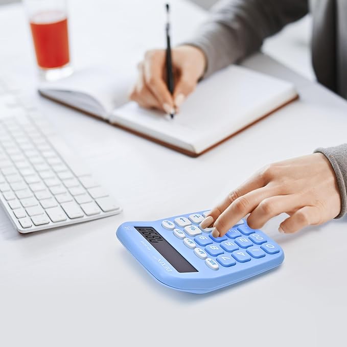 Cute Calculators Desktop, 12 Digit Basic Calculator with Big Buttons, Aesthetic Desk Accessories Large LCD for Office School Supplies (Azure)