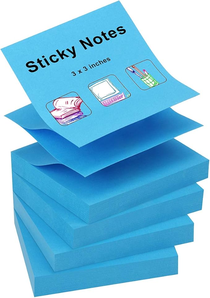 ZCZN 400 Sheets Pop-up Sticky Notes, 3 x 3 Inches, 4 Pads Bright Color Self-Stick Notes, 100 Sheets/Pad, Blue