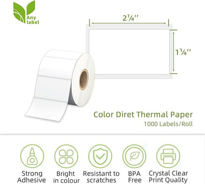 2.25" x 1.25" White Direct Thermal Labels, Replacement for Self-Adhesive Address Shipping Barcode Thermal Stickers, Compatible with Rollo & Zebra Thermal Label Printer(1 Roll, 1000 Labels)