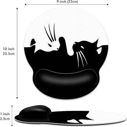Ergonomic Mouse Pad with Wrist Support,White and Black Cat Mouse Pad with Wrist Rest,Relieve Wrist Pain Mousepad Non-Slip Rubber Base,Mouse Pads for Desk,Computers,Laptop,Office,Home,Accessories