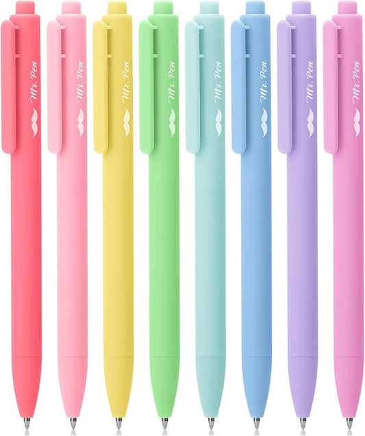 Mr. Pen- Retractable Gel Pens, 8 Pack, Pastel Ink Gel Pens, Gel Pens Fine Point 0.7mm, Retractable Pens, Cute Pens, Gel Ink Pens, Aesthetic Pens for Journaling Fine Tip Pens