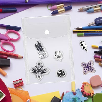 Vmiapxo 40 Pack Stamp and Die Storage Pockets, Reusable Small Plastic Envelopes Waterproof Sticker Organizer Receipt Holder Photo Storage Folders (5" x 7")
