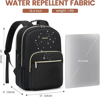 LOVEVOOK Laptop Backpack for Women 18.4 inch,Cute Womens Travel Backpack Purse,Professional Laptop Computer Bag,Waterproof Work Business College Teacher Bags Carry on Backpack with USB Port,Black-2
