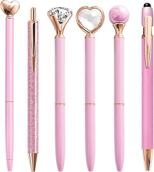 Pink Pens for Women, 6 Pcs Cute Pens Ballpoint Pens Bulk, 1.0mm Medium Point Black Ink Pens, Office and School Supplies Fancy Nice Pens Gifts for Girls Nurse Teacher (Pink)