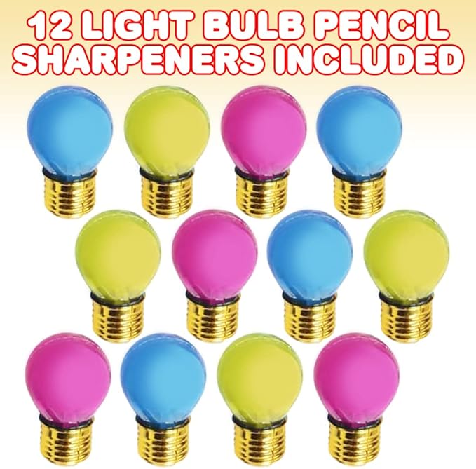 ArtCreativity Light Bulb Pencil Sharpeners, Set of 12, Colorful Plastic Manual Sharpeners, Back to School Supplies for Kids, Cool Stationery Birthday Party Favors, Classroom Teacher Rewards and Prizes
