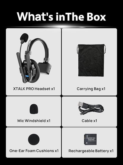 SYNCO XTALK XPRO Wireless Intercom Headset, 2.4GHz Full Duplex Wireless Communication Headset 500m/1640ft with Noise Reduction, Xtalk-Xpro1-Wireless-Headset-Intercom（Single）