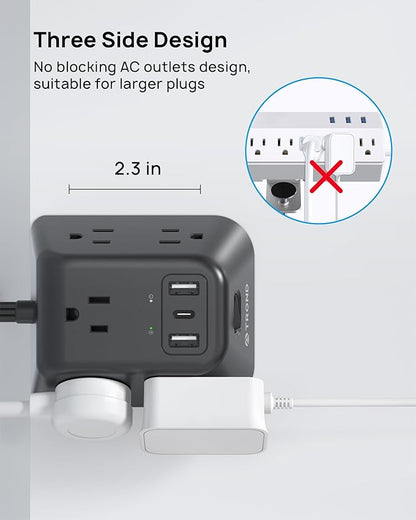 Desk Clamp Power Strip, Surge Protector with 5 AC Outlets and 3 USB Ports, Desk Mount Charging Station, Fit 1.97in Tabletop Edge Thick, 6FT Extension Cord, for Home Office Gaming Accessories