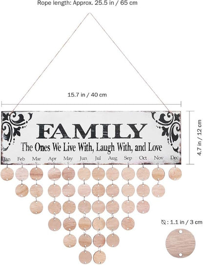 WINOMO Family Birthday Board Plaque DIY Hanging Wooden Birthday Reminder Calendar for Mom Dad Grandma Grandpa with 50pcs Round Discs