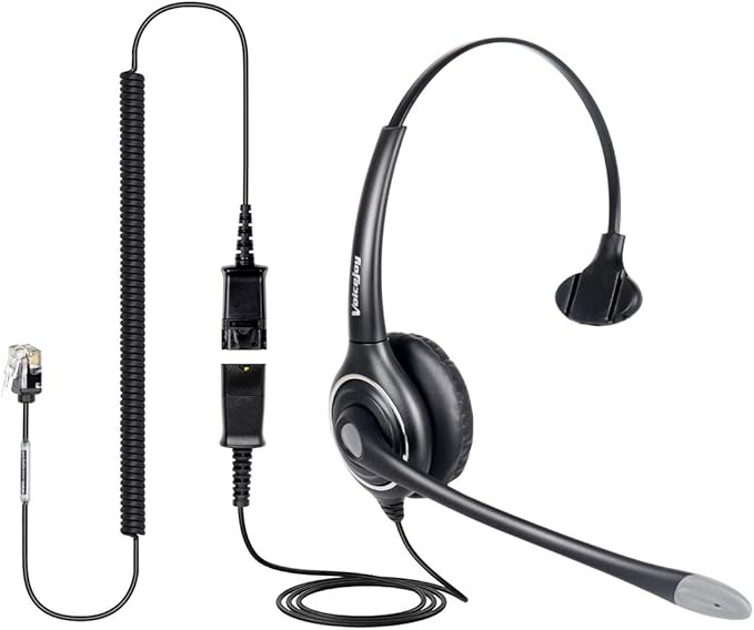 VoiceJoy Single Ear Noise Canceling Headset for Call Center/Office with QD Cable for All Cisco 6000, 7800 and 8000 Series Phones and Also Models 7940 7941 7942 7945 7960 7961 7962 7965 7970 8841