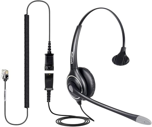 VoiceJoy Single Ear Noise Canceling Headset for Call Center/Office with QD Cable for All Cisco 6000, 7800 and 8000 Series Phones and Also Models 7940 7941 7942 7945 7960 7961 7962 7965 7970 8841